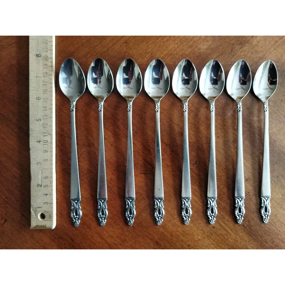Lot 8x Iced Teaspoons Olaf Flatware National Stainless Silverware Japan MCM 7.8